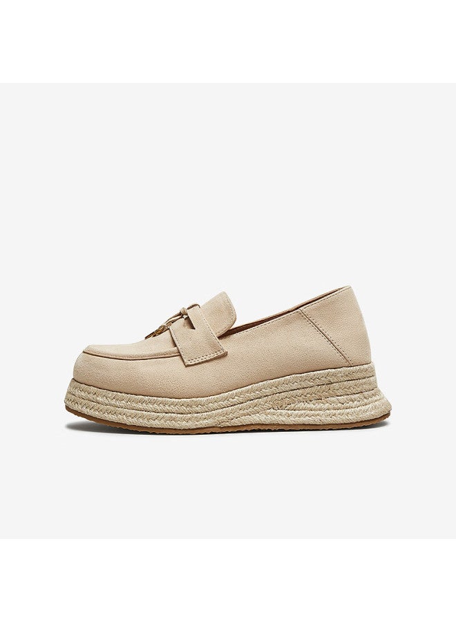 Basto 25 Autumn Vintage Loafers Thick Sole Height Increasing Women's Shoes B0515ca5 Beige 38 - Image 1