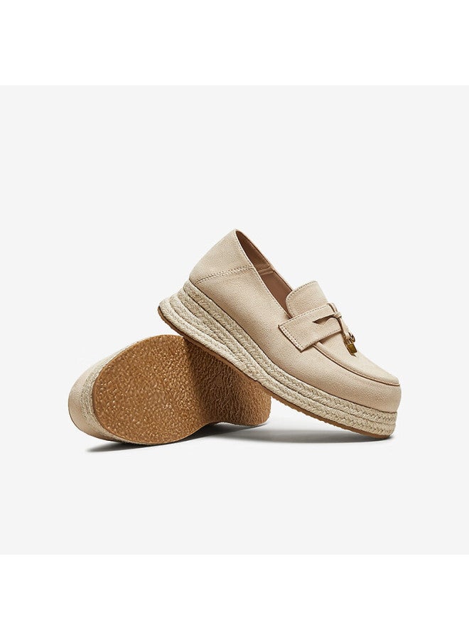 Basto 25 Autumn Vintage Loafers Thick Sole Height Increasing Women's Shoes B0515ca5 Beige 38 - Image 3