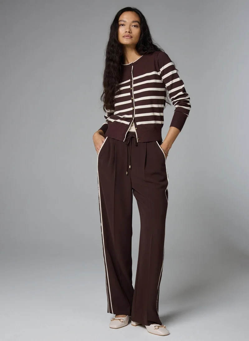 Matalan Chocolate Side Stripe Straight Leg Trousers