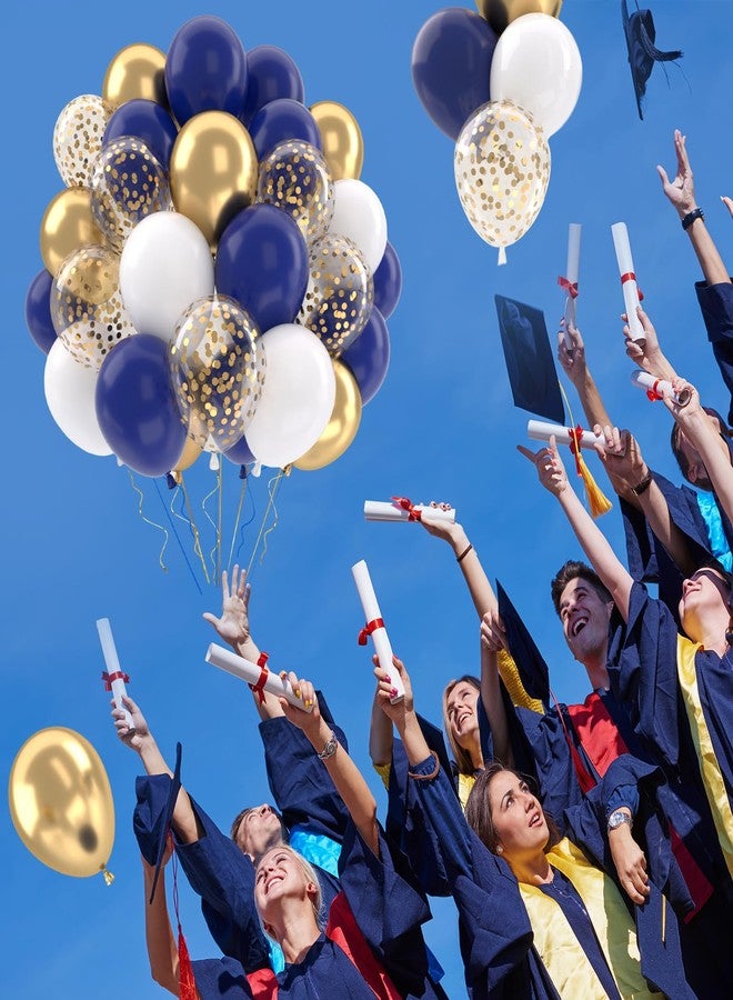 باتيمات مجموعة بالونات باتيميت باللونين الأزرق الداكن والذهبي، 50 قطعة، مقاس 12 بوصة، بالونات لاتكس معدنية ذهبية وزرقاء داكنة وبيضاء مزينة بالقصاصات الورقية، مثالية لتزيين حفلات أعياد الميلاد وحفلات استقبال المولود وحفلات التخرج. - Image 3