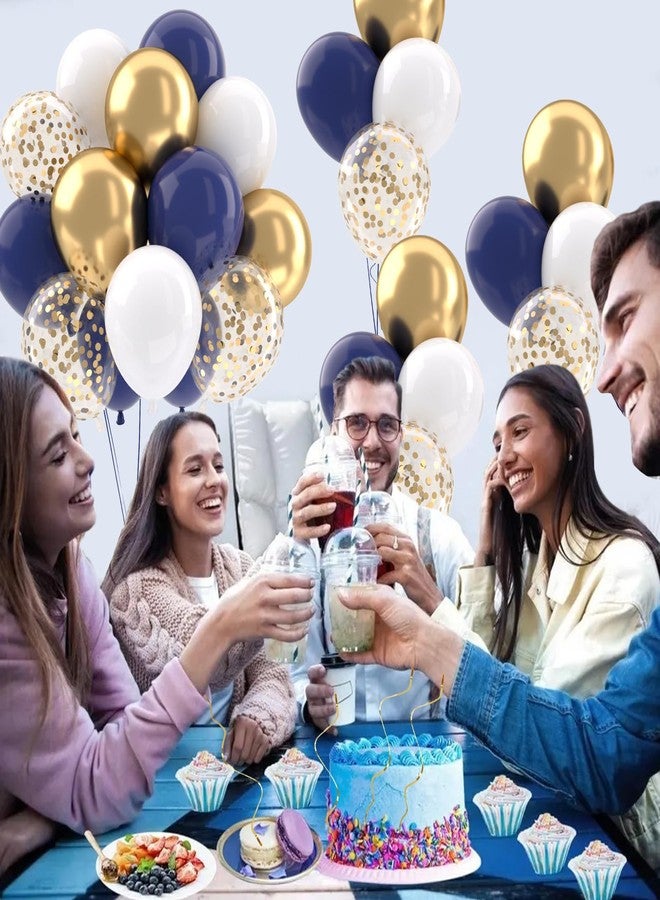 باتيمات مجموعة بالونات باتيميت باللونين الأزرق الداكن والذهبي، 50 قطعة، مقاس 12 بوصة، بالونات لاتكس معدنية ذهبية وزرقاء داكنة وبيضاء مزينة بالقصاصات الورقية، مثالية لتزيين حفلات أعياد الميلاد وحفلات استقبال المولود وحفلات التخرج. - Image 5