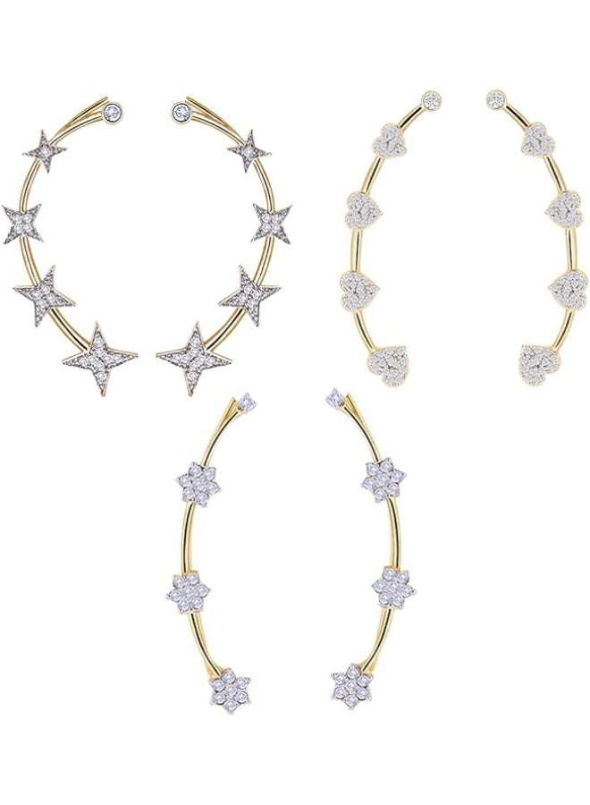 ZENEME Store Precious American Diamond Gold Plated Earcuff Jewellery For Women and Girls - Combo of 3 - Image 1
