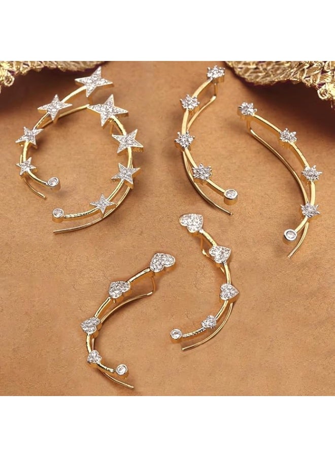ZENEME Store Precious American Diamond Gold Plated Earcuff Jewellery For Women and Girls - Combo of 3 - Image 3