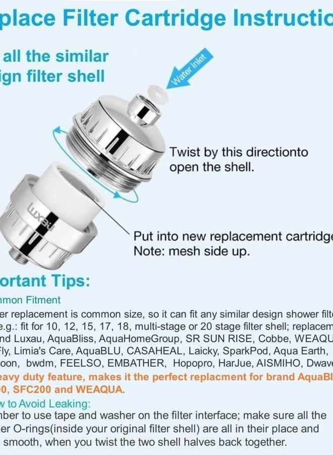 Luxau 2 Pack 15 Stage Shower Filter Replacement Cartridge, Shower Head Filter Refill Cartridge, for Hard Water Chlorine Heavy Metal Impurity, Improve Skin Hair, Fit Any Similar Design Shower Water Filter - Image 5