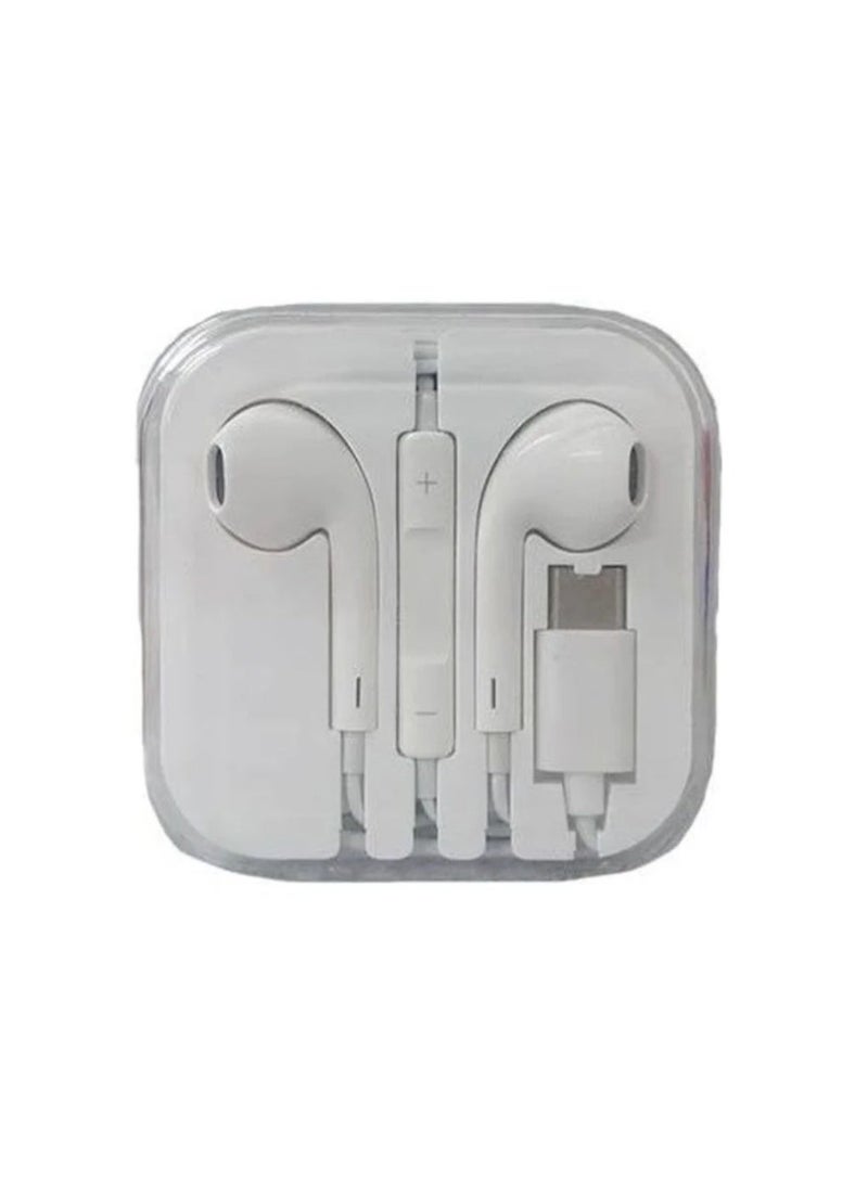 Wired Type-C Earphones, 1 Meter Long, White Color - Image 2