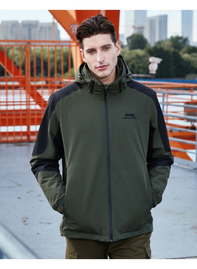Jeep Autumn/winter Men's 3-in-1 Outdoor Sports Hooded Jacket With Fleece Lining (two-piece Set) - Image 1