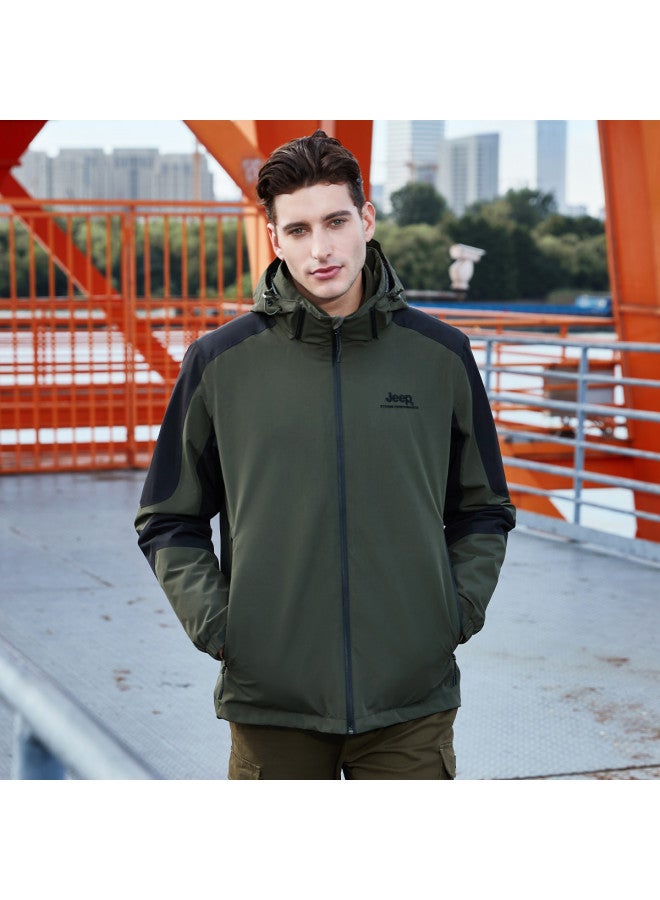 Jeep Autumn/winter Men's 3-in-1 Outdoor Sports Hooded Jacket With Fleece Lining (two-piece Set) - Image 2