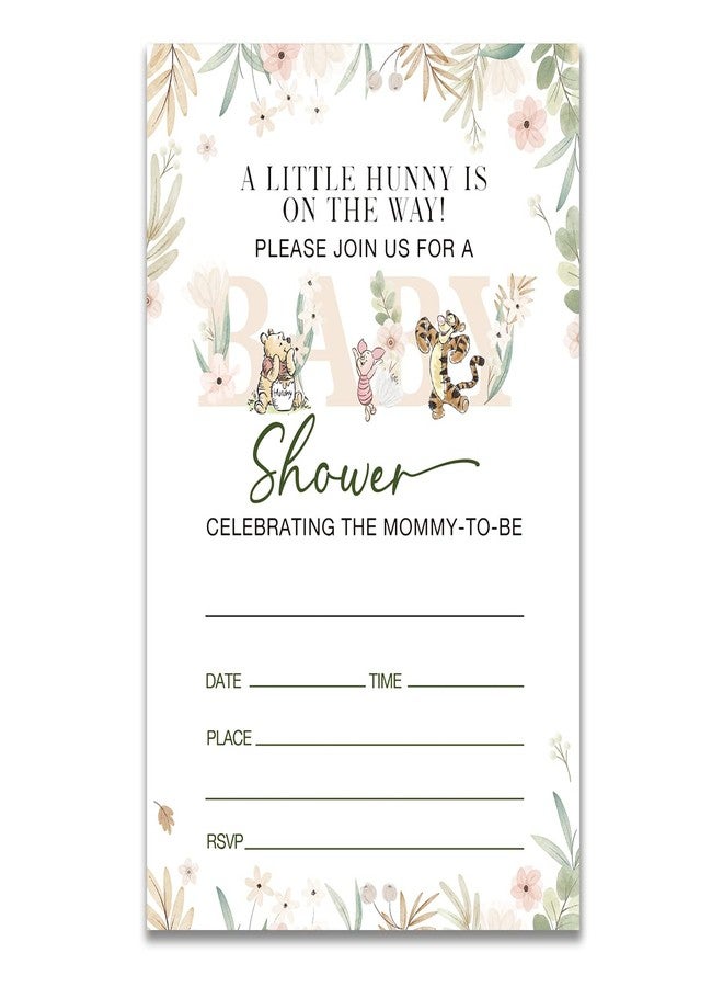 Dolimifa Classic Winnie the Pooh Baby Shower Invitations Fill in Style Floral Winnie the Pooh Gender Neutral Baby Shower Invites, 20 count With Envelopes - Image 1