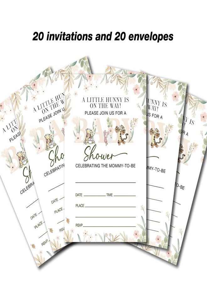 Dolimifa Classic Winnie the Pooh Baby Shower Invitations Fill in Style Floral Winnie the Pooh Gender Neutral Baby Shower Invites, 20 count With Envelopes - Image 4