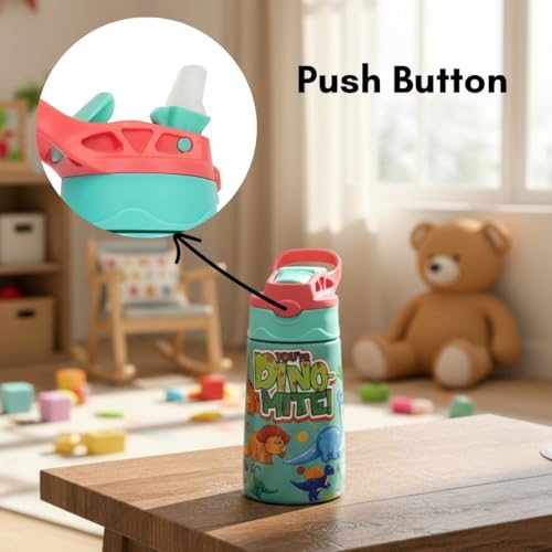 VOIK- Kids Stainless Steel Water Bottle | One Click Push Button to Open | Colorful Design | stainless steel vacuum flask Hot and Cold up to 10 Hours | Double Wall | Ideal for School, Picnics | 300 ml - Image 5