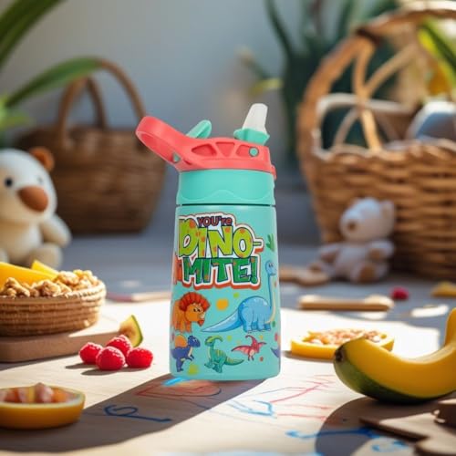 VOIK- Kids Stainless Steel Water Bottle | One Click Push Button to Open | Colorful Design | stainless steel vacuum flask Hot and Cold up to 10 Hours | Double Wall | Ideal for School, Picnics | 300 ml - Image 2