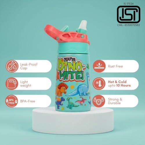 VOIK- Kids Stainless Steel Water Bottle | One Click Push Button to Open | Colorful Design | stainless steel vacuum flask Hot and Cold up to 10 Hours | Double Wall | Ideal for School, Picnics | 300 ml - Image 3