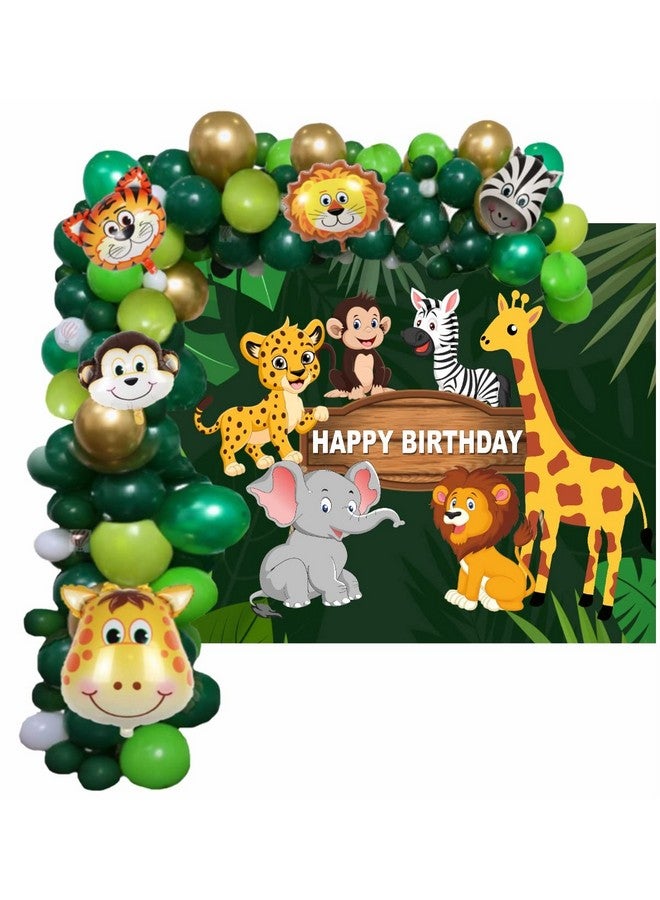 HK balloons Pack Of 98 Pcs Jungle Theme Birthday Party Decorations For Boys Forest Theme Animal Face Foil, Chrome Balloons For Theme Birthday Party Decorations With Forest Theme Backdrop Banner - Image 1