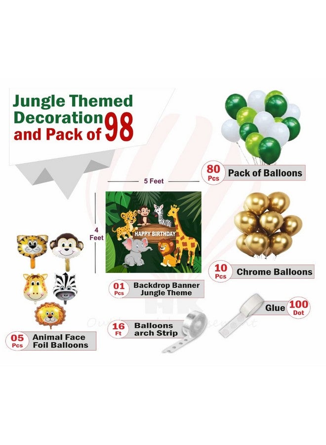 HK balloons Pack Of 98 Pcs Jungle Theme Birthday Party Decorations For Boys Forest Theme Animal Face Foil, Chrome Balloons For Theme Birthday Party Decorations With Forest Theme Backdrop Banner - Image 2