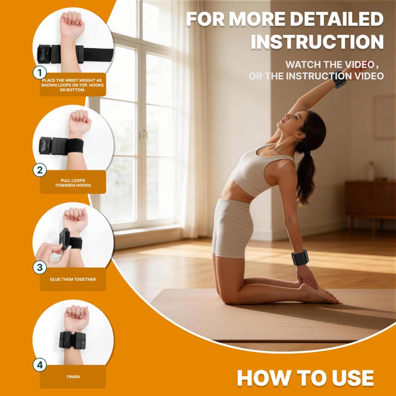 Sonkoloro Adjustable Wrist Weights for Women Men, Leg Weights for Women 0.75lb-1lb Each for Walking, Yoga, Dance, Barre, Gym (Black, 2.2 lb (2pcs)) - Image 5