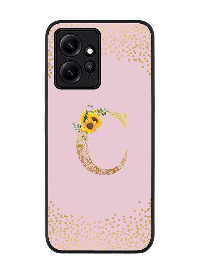 Rugged Black edge case for Redmi Note 12 4G Slim fit Soft Case Flexible Rubber Edges Anti Drop TPU Gel Thin Cover - Custom Monogram Initial Floral Pattern Alphabet - C - Pink