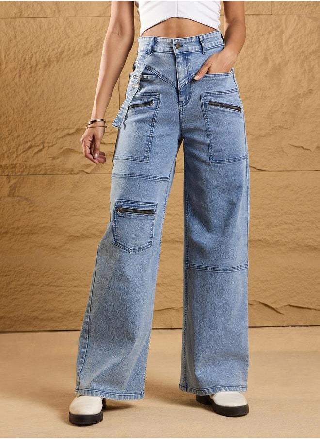 SASSAFRAS High Rise Front Zipper Pocket Straight Fit Jeans by Styli  - Image 1