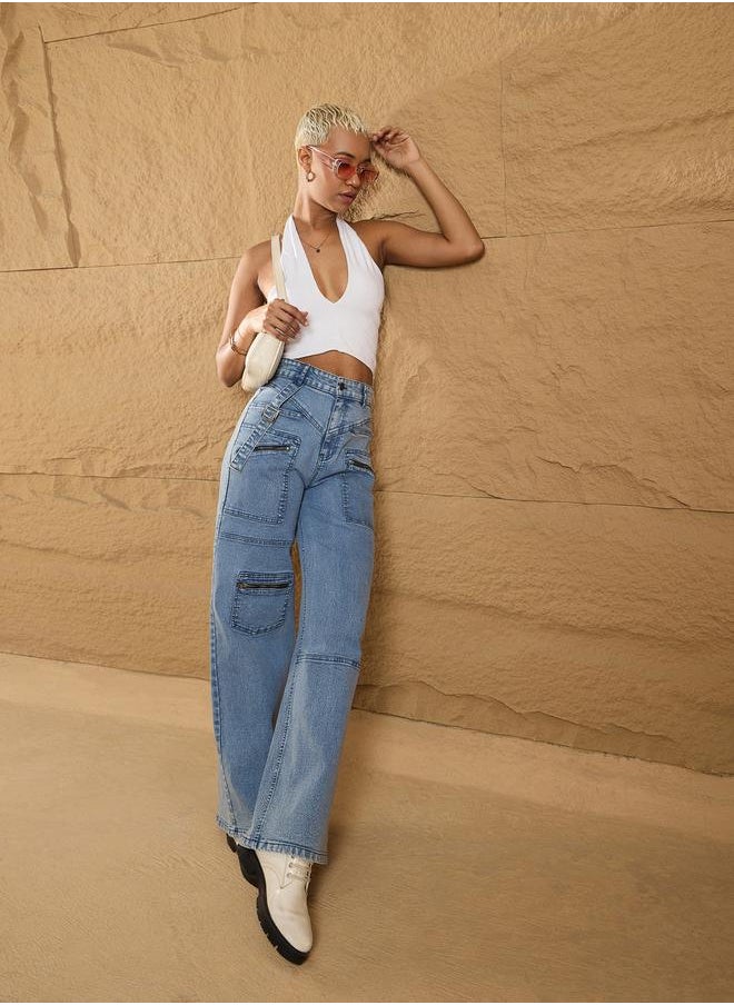 SASSAFRAS High Rise Front Zipper Pocket Straight Fit Jeans by Styli  - Image 2