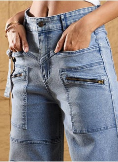 SASSAFRAS High Rise Front Zipper Pocket Straight Fit Jeans by Styli  - Image 4