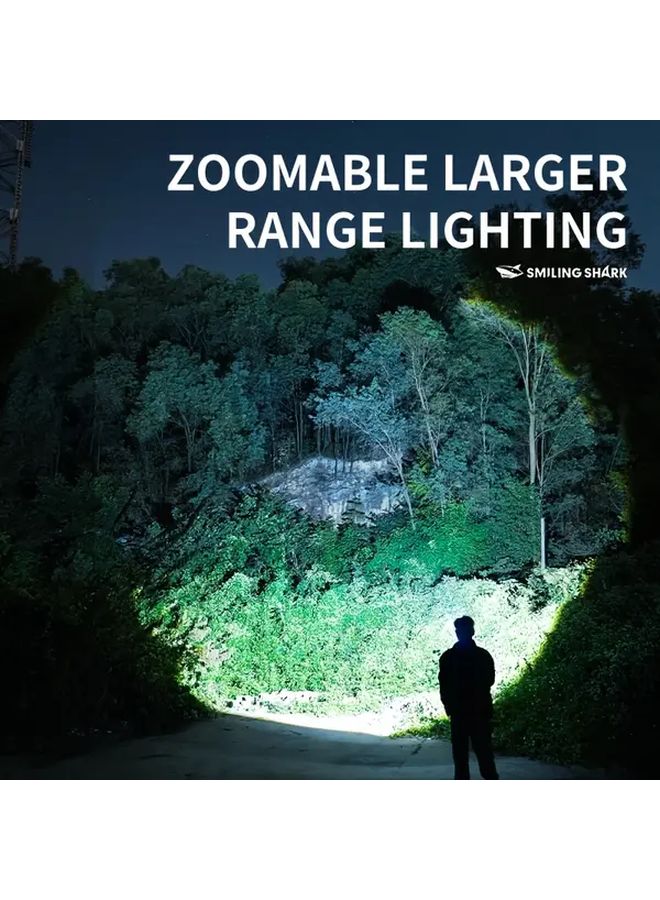 TD 0238A Black Smiling Shark LED Headlamp 6 Modes Zoomable 90 Degree Rechargeable USB Light - Image 4