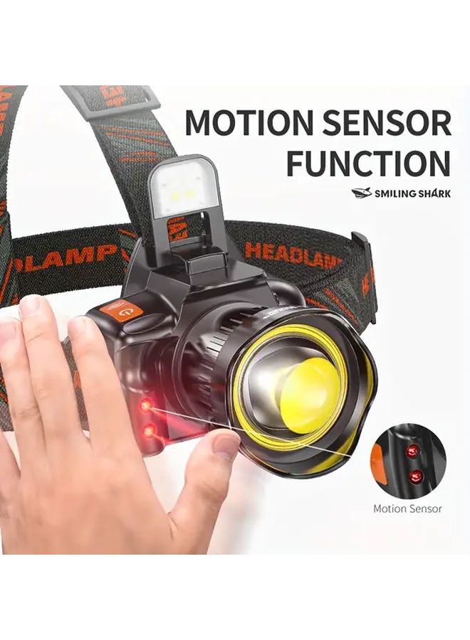 TD 0238A Black Smiling Shark LED Headlamp 6 Modes Zoomable 90 Degree Rechargeable USB Light - Image 3