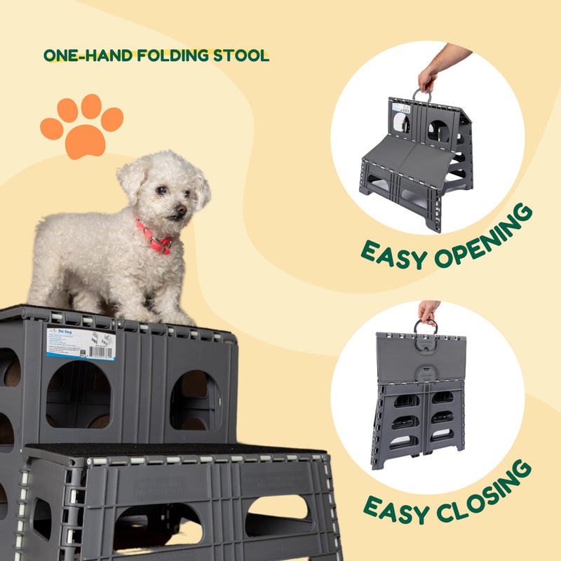 Bee Neat 2 Step Folding Dog Stairs & Ramp for Your Pet - Indoor Outdoor Foldable Pet Stairs for High Bed, Car, SUV â€“ Collapsible Step Stool Ladder Supports 300lbs â€“ New Carpeted Design - Image 4