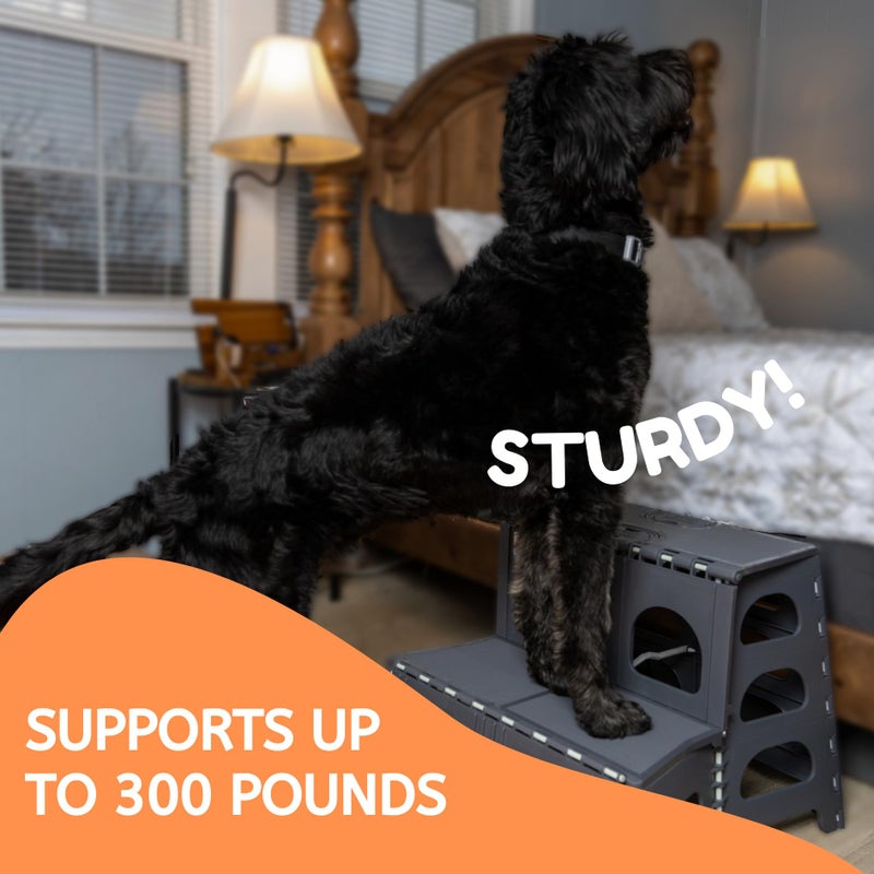 Bee Neat 2 Step Folding Dog Stairs & Ramp for Your Pet - Indoor Outdoor Foldable Pet Stairs for High Bed, Car, SUV â€“ Collapsible Step Stool Ladder Supports 300lbs â€“ New Carpeted Design - Image 5