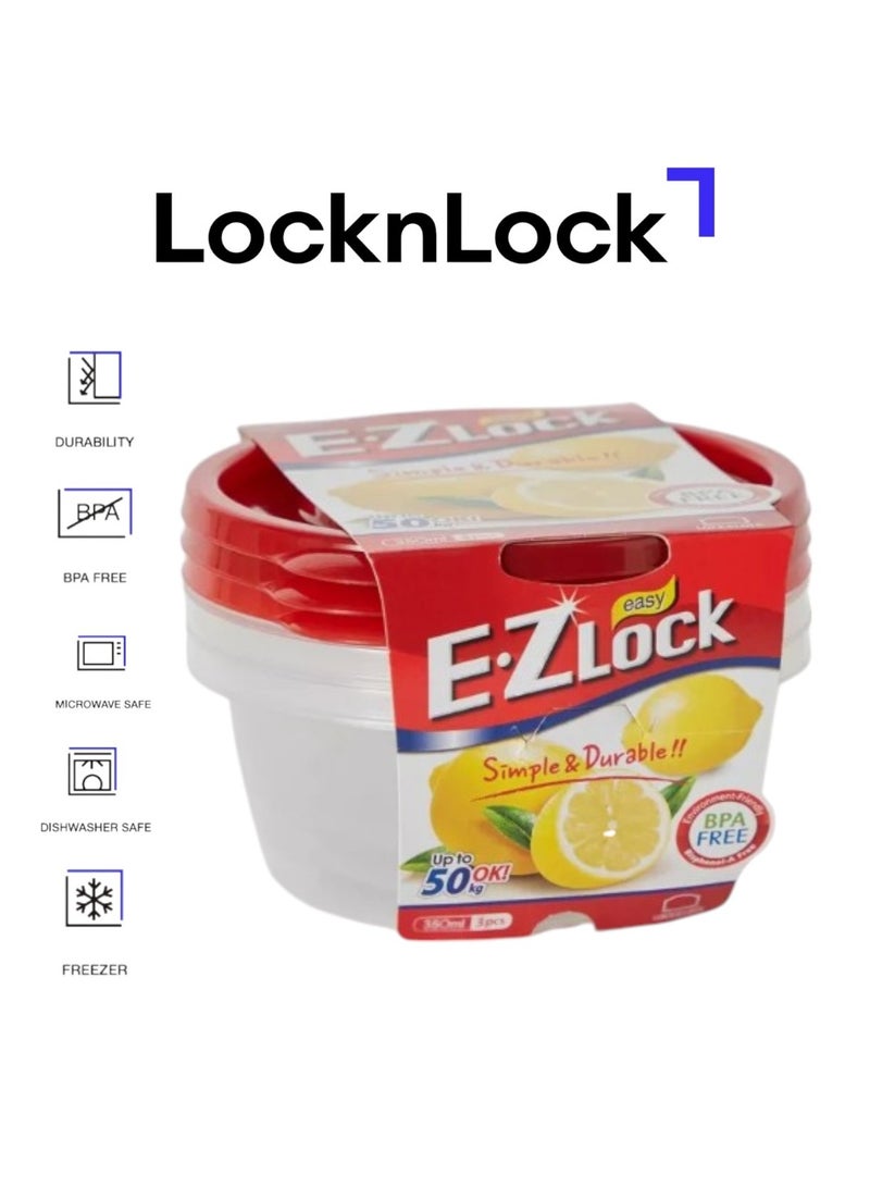 LOCK & LOCK مجموعة حاويات لوكن لوك إيز لوك الدائرية - 350 مل (مجموعة من 3)، قاعدة شفافة، قابلة للتكديس، آمنة للاستخدام في الميكروويف - Image 1