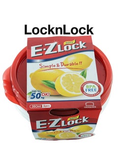 LOCK & LOCK LocknLock EzLock Round Container Set - 350ml (Set of 3), Clear Base, Stackable, Microwave-Safe  - Image 1