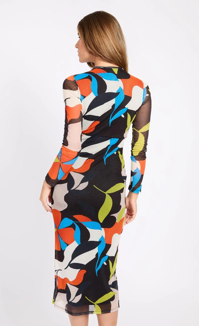 Little Mistress Printed Mesh Midaxi Dress