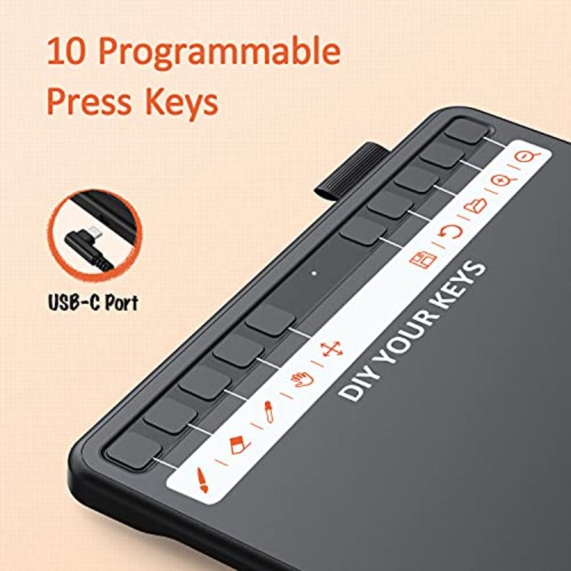Graphics Drawing Tablet, S640 Battery-Free Stylus Android Windows MacOS with 6.5 x 4 in Working Area Pen Tablet 8192 Pressure Levels with 10 Express Keys Portable for kids, Students - Image 3