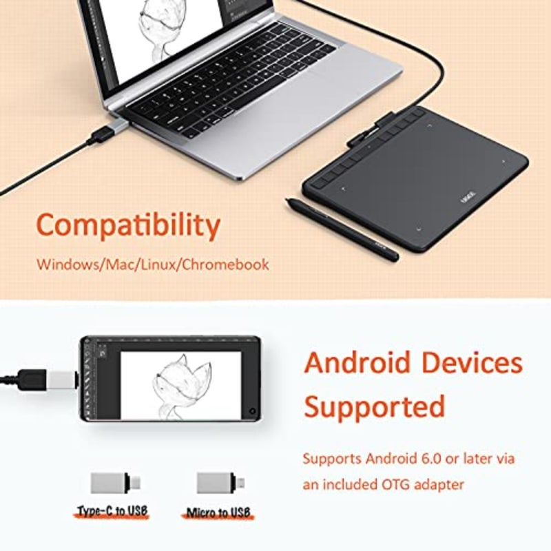Graphics Drawing Tablet, S640 Battery-Free Stylus Android Windows MacOS with 6.5 x 4 in Working Area Pen Tablet 8192 Pressure Levels with 10 Express Keys Portable for kids, Students - Image 4