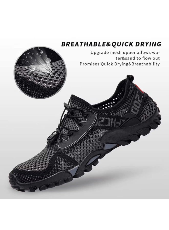 SOBASO Water Shoes Women Men Quick Drying Swim Beach Aqua Shoes for Water Sport Diving Hiking Sailing Travel, Grey Black, 12 Women/10.5 Men - Image 2