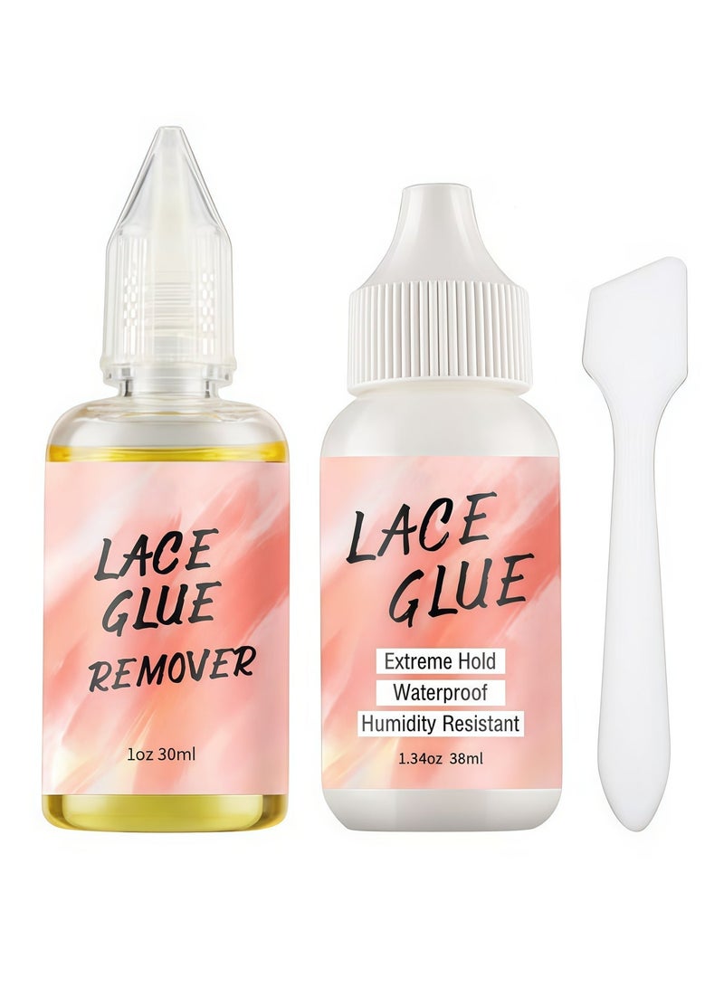 Lace 38ML Lace Wig Glue And 30ML Adhesive Remover Set, Lace Wig Glue Safe Non-Toxic Glue, Waterproof Invisible Bonding, Perfect Combination For Front Lace Wigs - Image 2