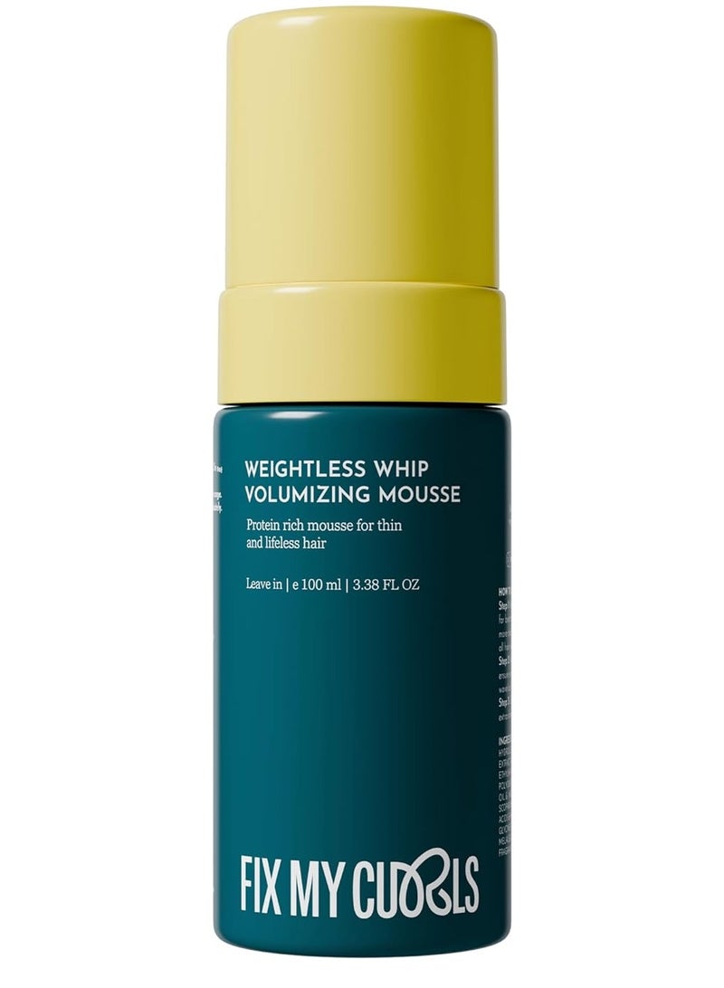 Fix My Curls Weightless Whip Volumizing Mousse | Enriched with Rice Protein for Hair Growth, & Apple Cider Vinegar | For Wavy, Curly, Frizzy Hair | Curl Enhancing | Silicone & Alochol Free (100ml) - Image 1