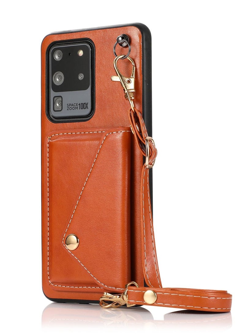 Suteni Crossbody Strap Back Cover Card Slots Leather Phone Case for Samsung - Image 1