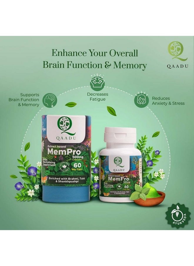 QAADU Mempro Capsule | 60 Capsules, Brain Booster, Memory Booster For Adults | With Brahmi, Tulsi, Shankhpushpi | Safe, Booster, Ayurvedic Supplement For Better Sleep | 500 Mg  - Image 3