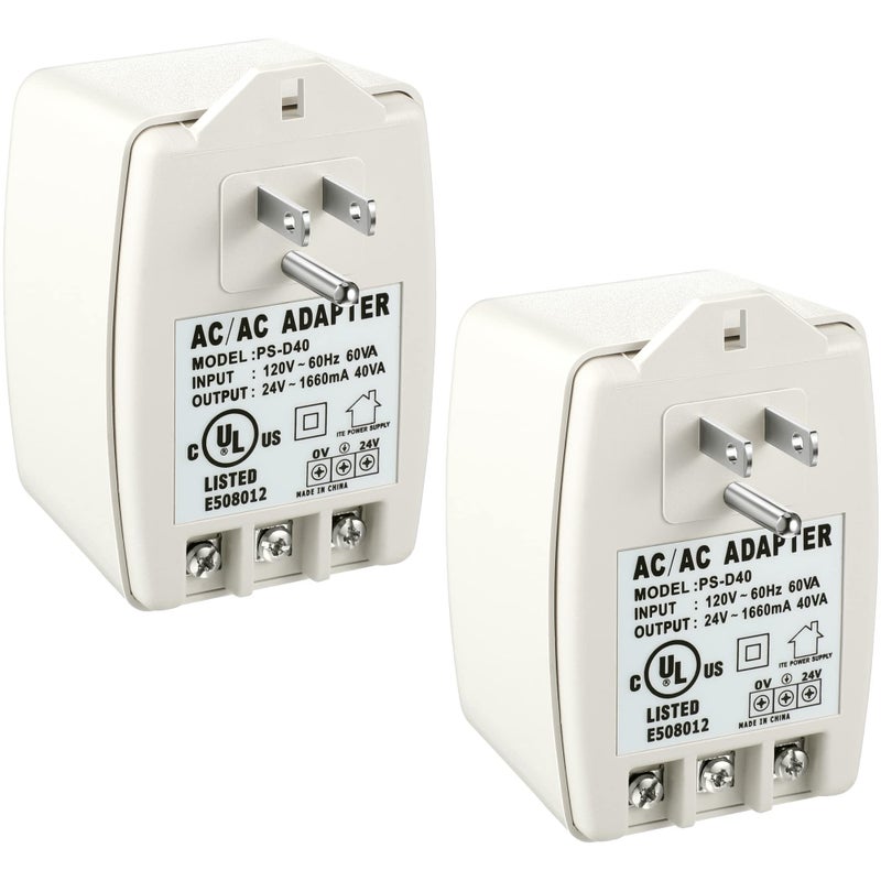 Hotop 2 Pack 24 Volt Transformer, 40 VA AC Transformer Plug in with PTC Fuse Compatible with Ring Doorbell and Thermostat, Compatible with Nest, Ecobee, Sensi/Honeywell/24V Adapter - Image 1