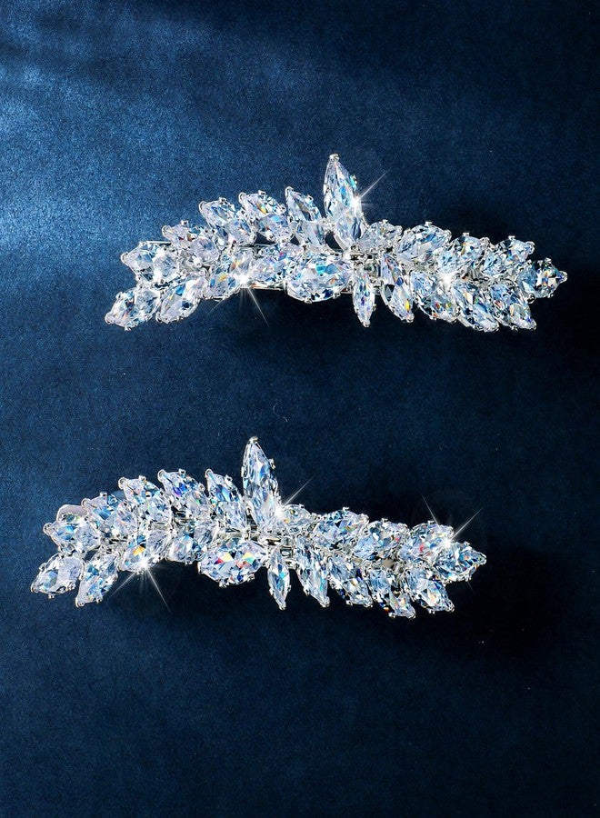 WHAVEL Rhinestone Hair Clips Silver Hair Clips Fancy Barrettes for Women Rhinestone Barrettes Bridal Wedding Accessories (Silver) - Image 1