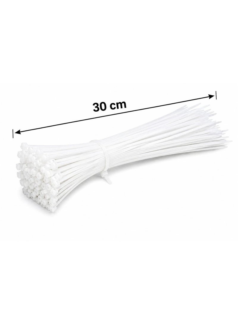 100-Piece White Nylon Cable Ties 30cm Length Heavy Duty Self-Locking Wire Ties for Cable Management Electrical and Home Organization with Secure Non-Sliding Design - Image 1