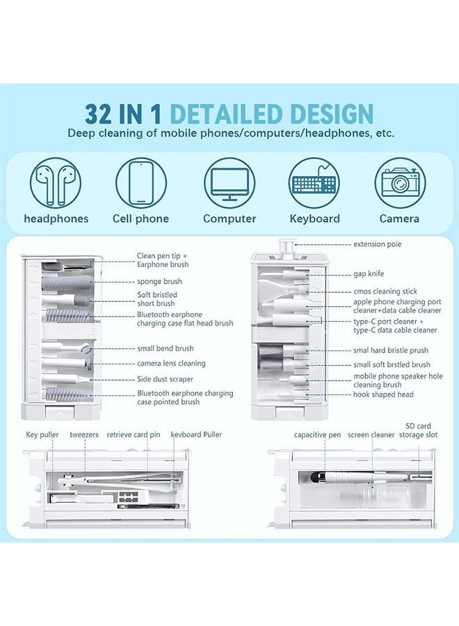 JS Keyboard Cleaning Set - 32 in 1 Keyboard Cleaning Kit, PC Cleaning Kit with Brush, Multifunctional Computer Maintenance Brush Set, Keyboard Cleaner Mobile Phone for Tablet, Computer, Camera（White） - Image 3