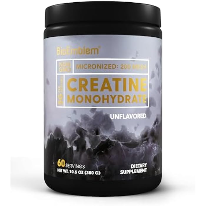 BioEmblem Creatine Monohydrate Powder - Unflavored Micronized Creatine Easily Mixes - Muscle Strength, Workout Recovery, Exercise Performance - 300g Creatine Supplement - Non-GMO, Vegan - Image 1