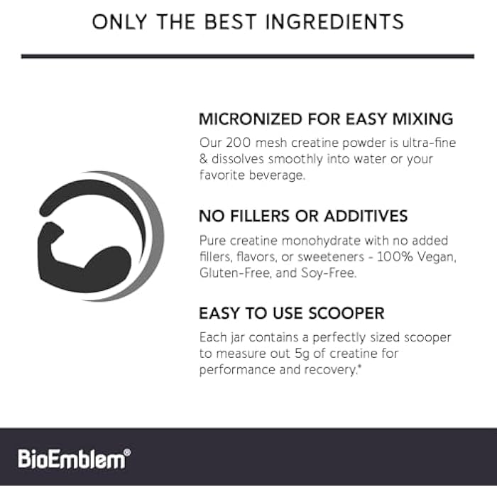 BioEmblem Creatine Monohydrate Powder - Unflavored Micronized Creatine Easily Mixes - Muscle Strength, Workout Recovery, Exercise Performance - 300g Creatine Supplement - Non-GMO, Vegan - Image 2