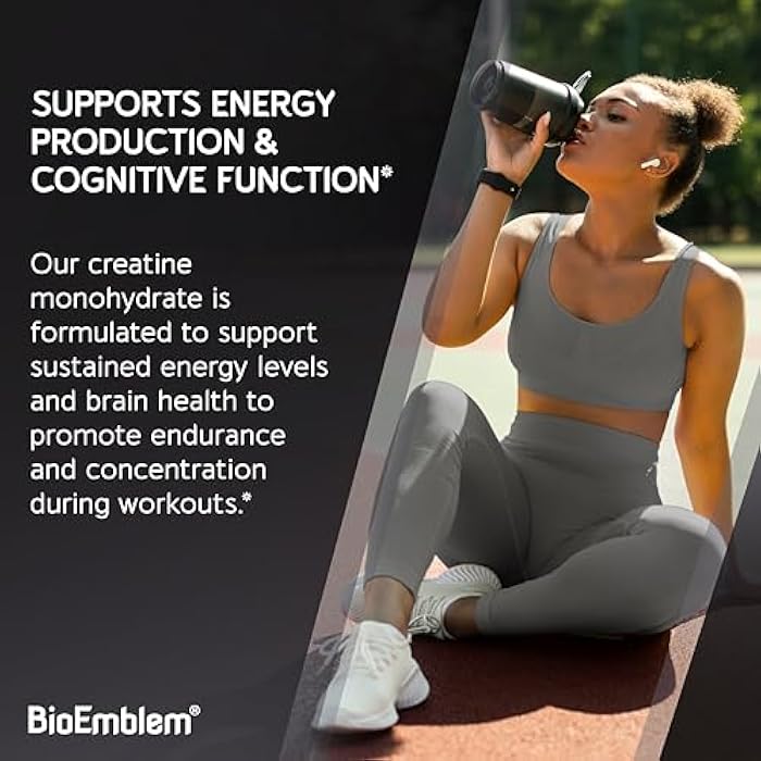 BioEmblem Creatine Monohydrate Powder - Unflavored Micronized Creatine Easily Mixes - Muscle Strength, Workout Recovery, Exercise Performance - 300g Creatine Supplement - Non-GMO, Vegan - Image 4