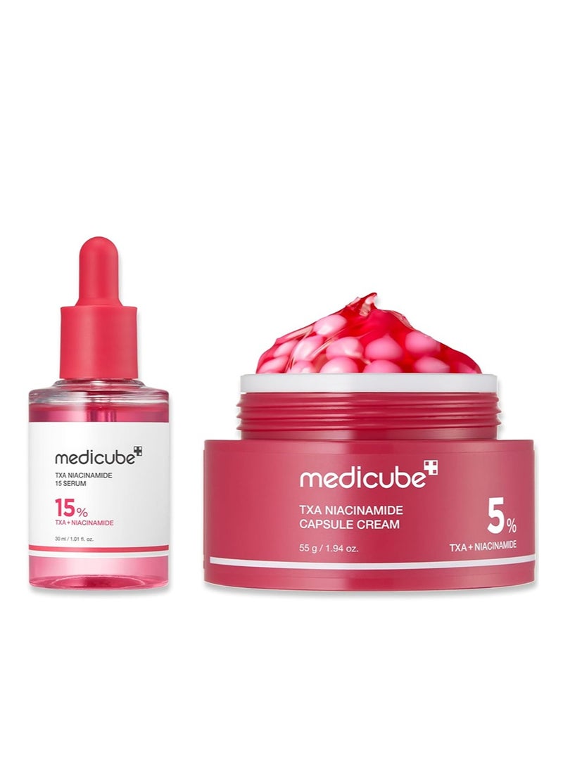 medicube TXA Glow & Care Duo: TXA+Niacinamide 15% Glow Facial Serum and TXA+Niacinamide Capsule Cream - Image 1