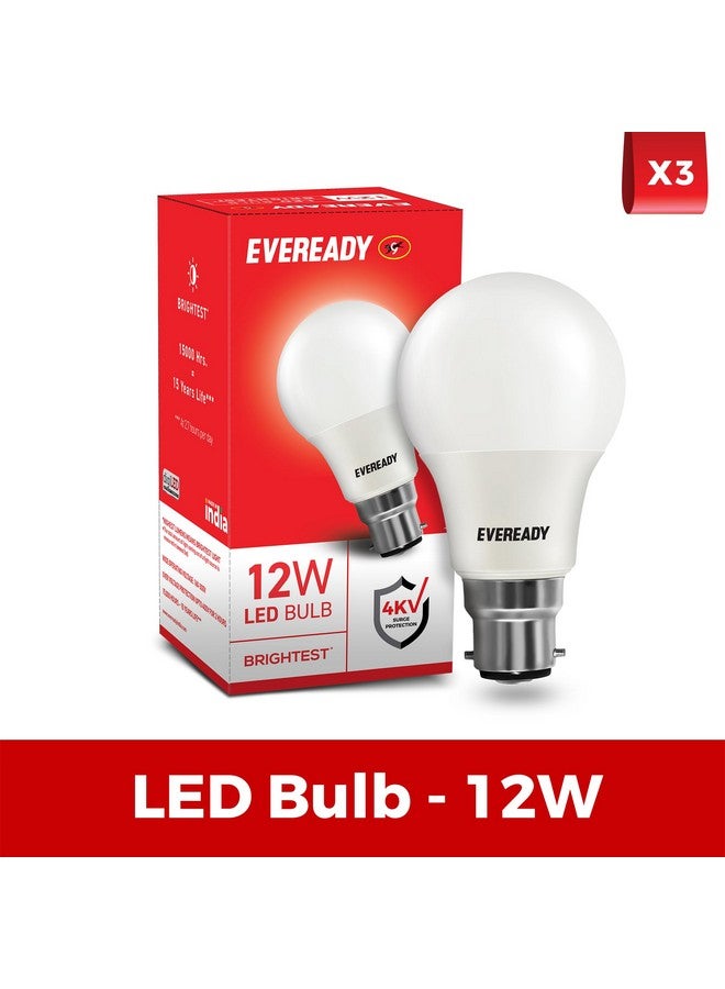 Eveready Eveready 12W LED Bulb, Cool White Day Light (6500K), E27 Base, Energy-Efficient, 4kV Surge Protection, Long-Lasting Durability, Pack of 3 - Image 2