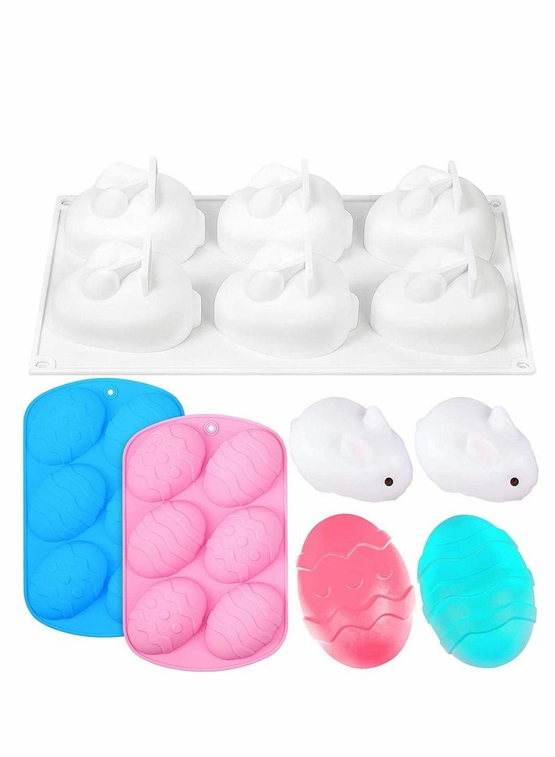 3 Pieces Egg Shape and Bunny Cake Baking Mold, 3D Chocolate Silicone DIY Candy Mold for Handmade Soap Pastry Gummy Mousse French Dessert Decoration - Image 1