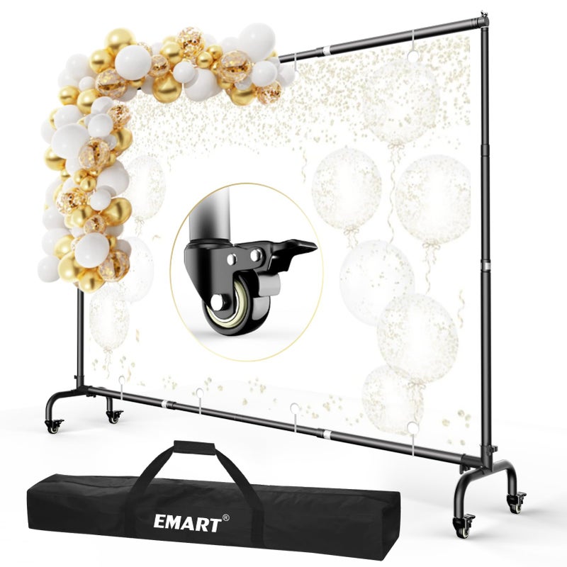 EMART Rolling Backdrop Stand with Wheels 10 x75 ft WxH Adjustable Moveable Photo Banner Background Holder Photography Frame Kit Adjustable for Parties Decoration Photoshoot - Image 2