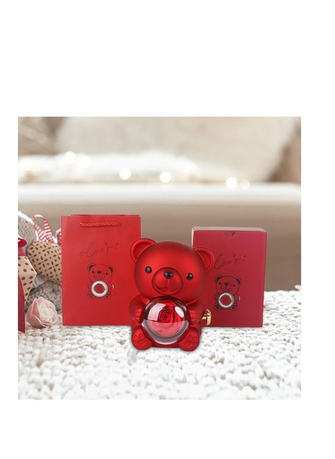 Generic Engraved Heart Necklace with Real Rose Bear Giftbox, Preserved Rose Hug Bear Gifts, Rotating Bear Rose Jewelry Box, Eternal Rose Flowers Bear Gifts, Rose Bear Box To My Love (D)  - Image 1