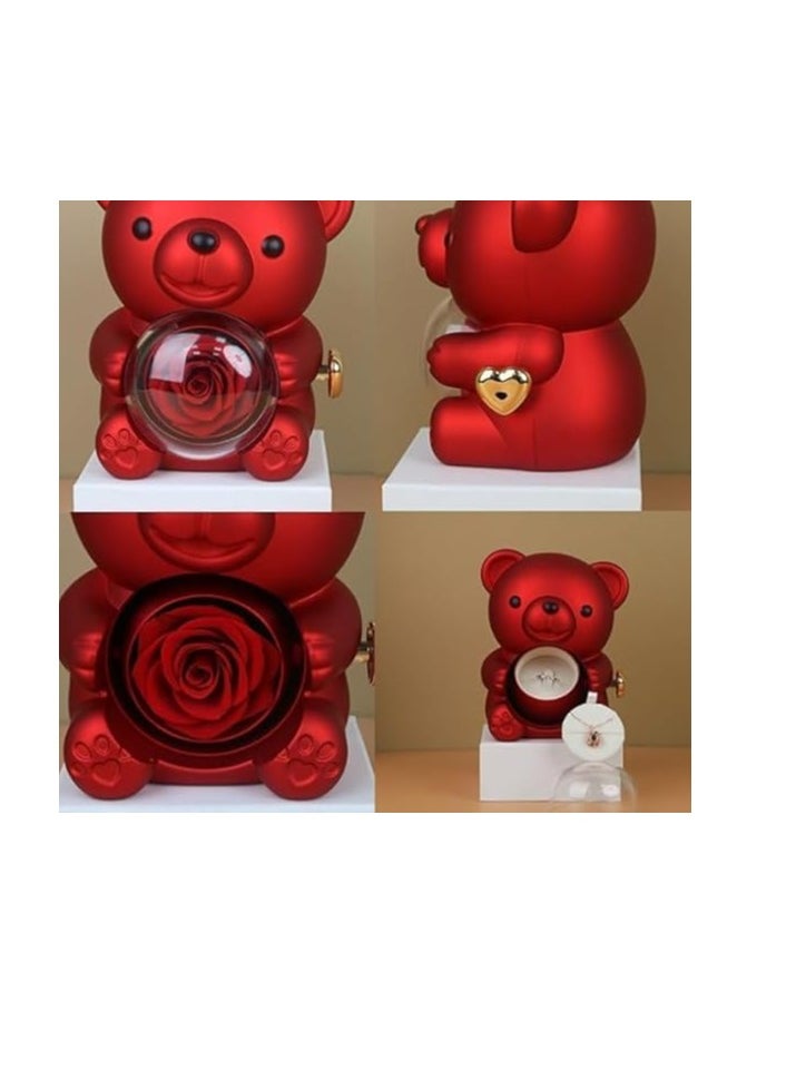 Generic Engraved Heart Necklace with Real Rose Bear Giftbox, Preserved Rose Hug Bear Gifts, Rotating Bear Rose Jewelry Box, Eternal Rose Flowers Bear Gifts, Rose Bear Box To My Love (D)  - Image 3